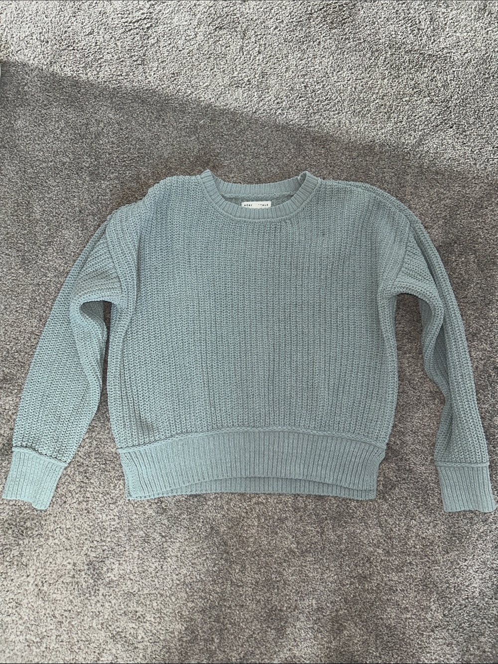 Aeropostale Light Sage Crewneck Waffle Knit Sweater